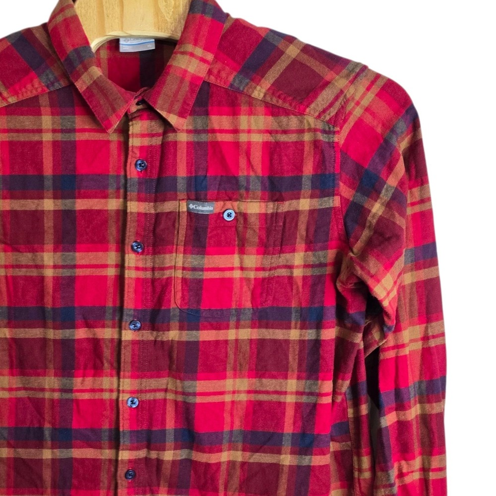 Columbia Mens Flannel Shirt Red Plaid Long‎ Sleeve Button Up Casual